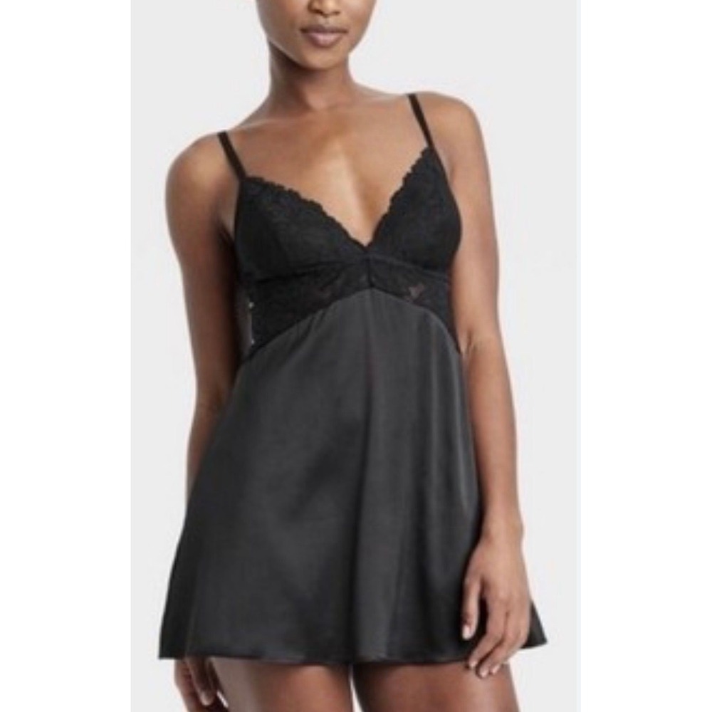 Auden Lace and Satin Chemise Nightgown Womens XL Black NWT V-Neck Sleepwear